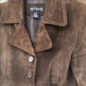 Buttons brown 100% leather blazer coat